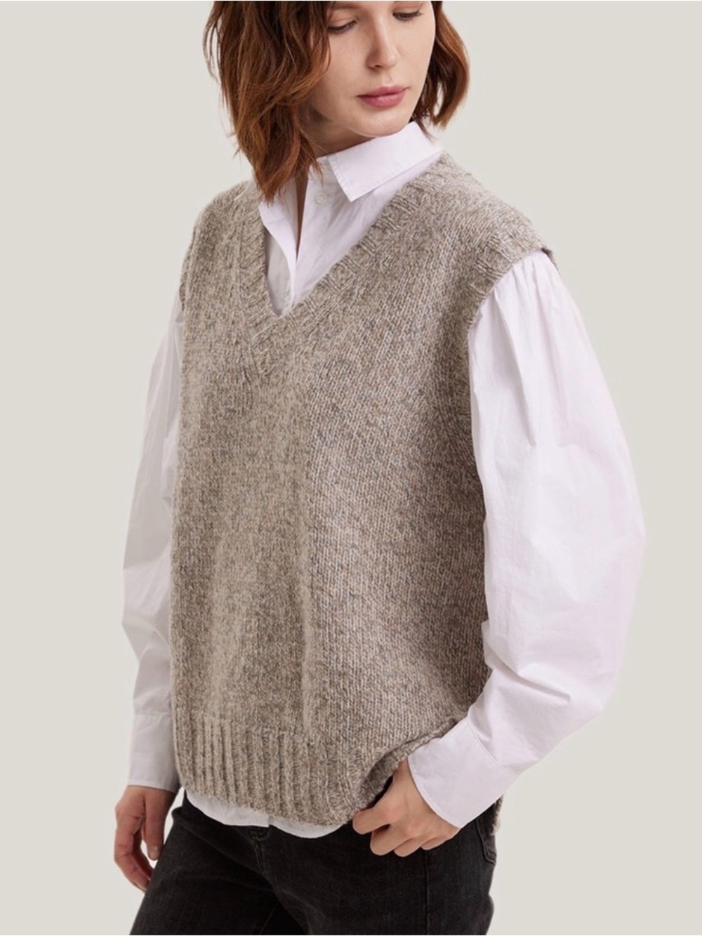 New! Gentle Herd Soft Wool Neutral Marled Knit V-Neck Sweater Vest Size S
